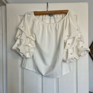 Cece white shirt with Pearl accent led puff sleeves